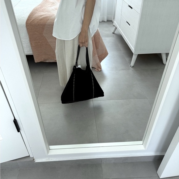 Marlon: made in Italy- Black Calf leather Studded Slouchy Tote. - Picture 2 of 5